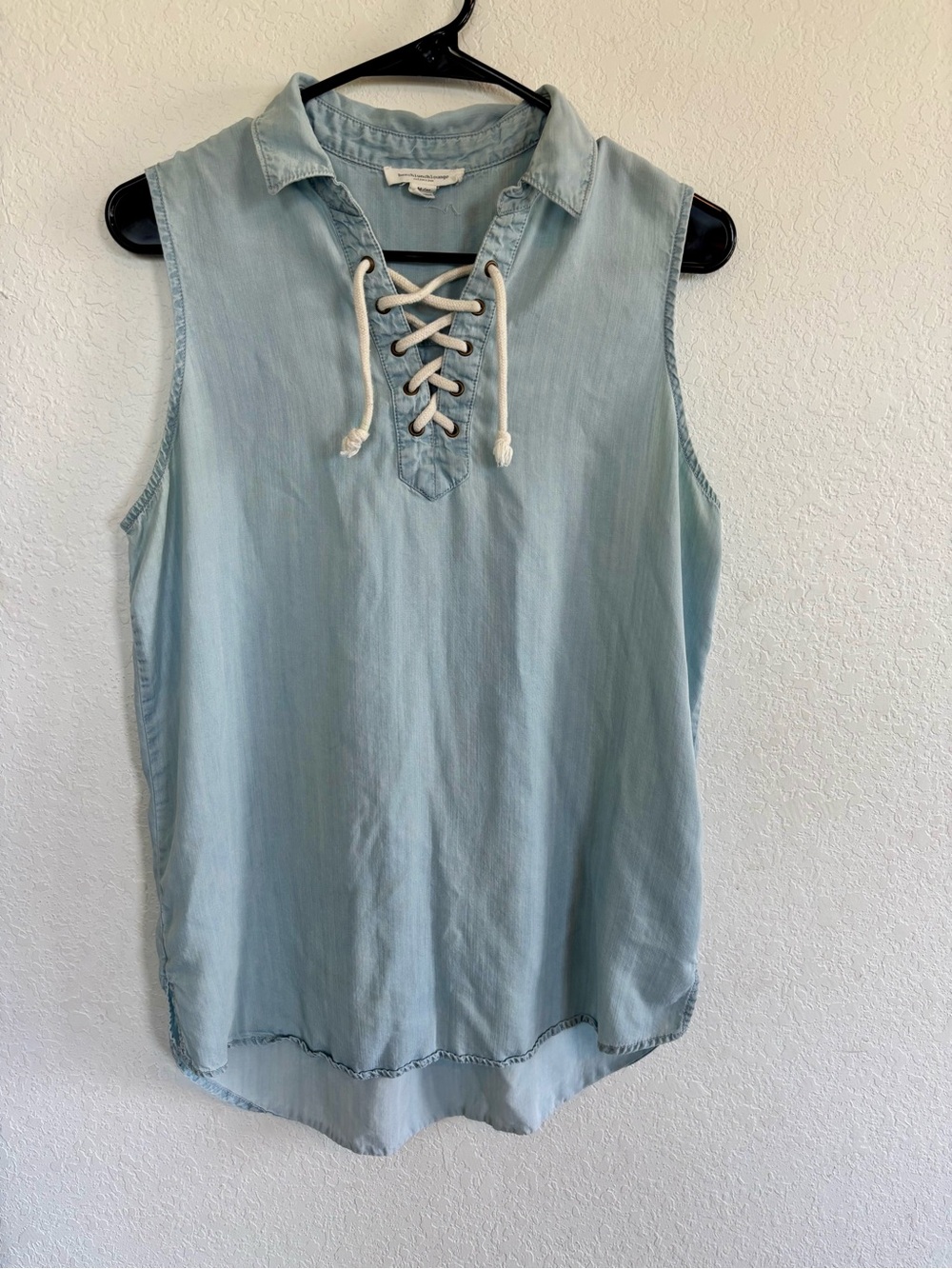 beachlunchlounge Light Blue Lace-Up Sleeveless Chambray Top
